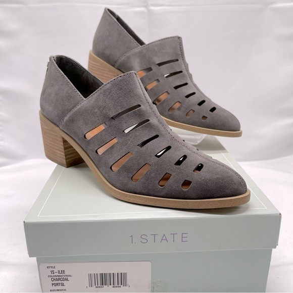 𝅺1. Slate Suede Charcoal Bootie with Cutouts Size 9M NIB - Picture 1 of 9
